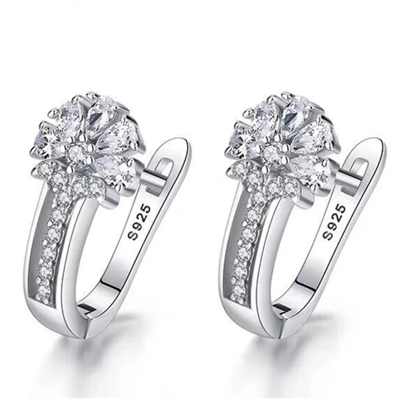 925 Sterling Silver Zircon Flower Earrings - Fine Jewelry Gift