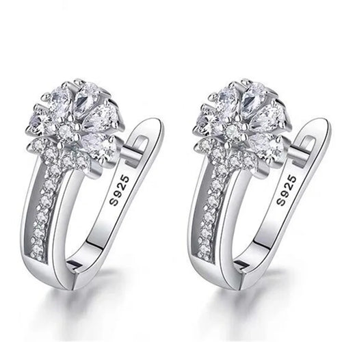 925 Sterling Silver Zircon Flower Earrings - Fine Jewelry Gift