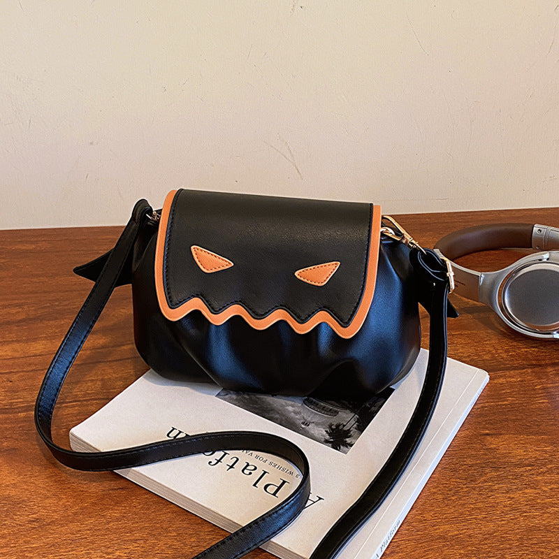 Halloween Pumpkin Crossbody Bag with Small Wings – PU Shoulder Handbag