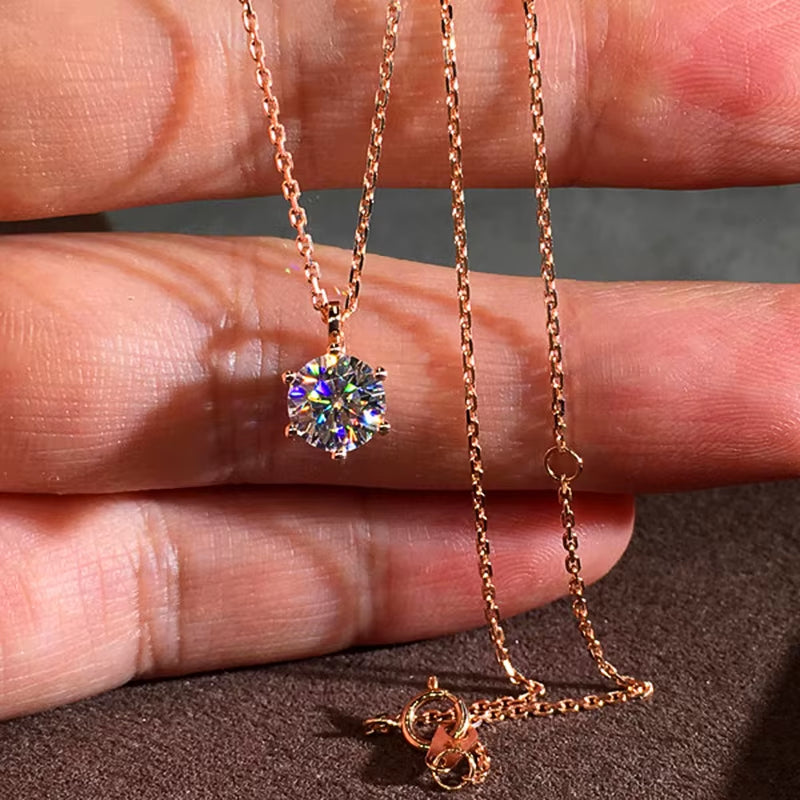 Simple Classic Six Prong Solitaire Pendant Necklaces Women Silver Color/Rose Gold Color Shiny CZ Anniversary Gift Jewelry