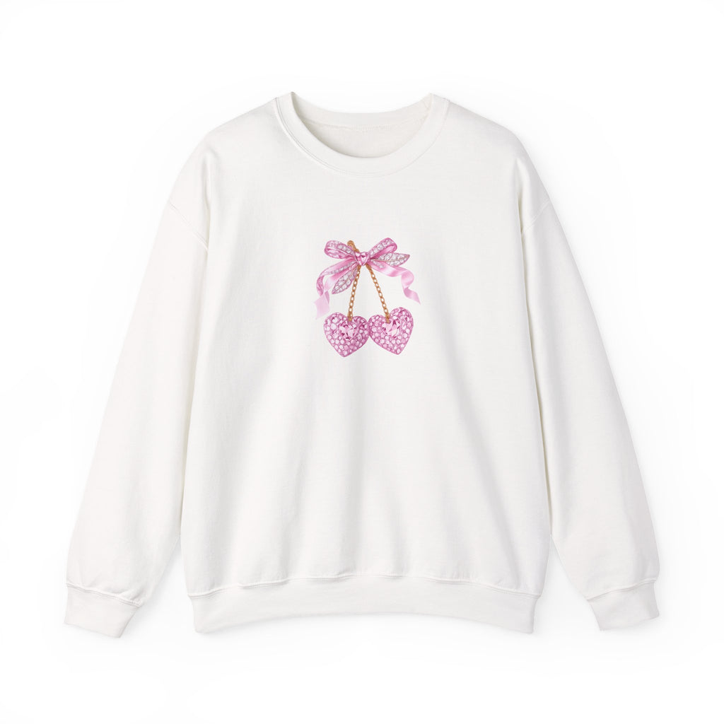 Pink Glitter Heart Cherries Crewneck Sweatshirt