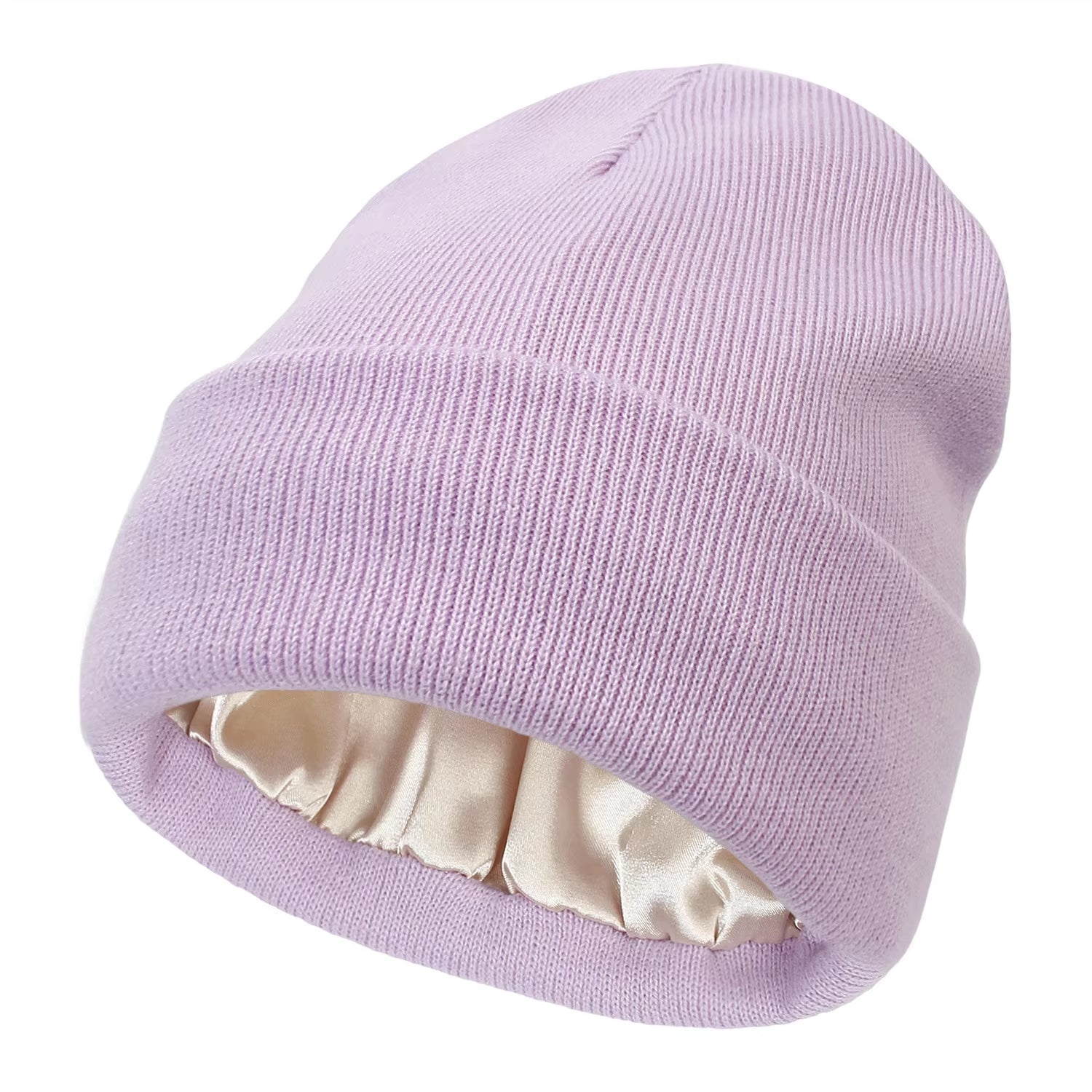 Silk Satin-Lined Winter Beanie - Warm Chunky Satin Head Cap for Men & Women