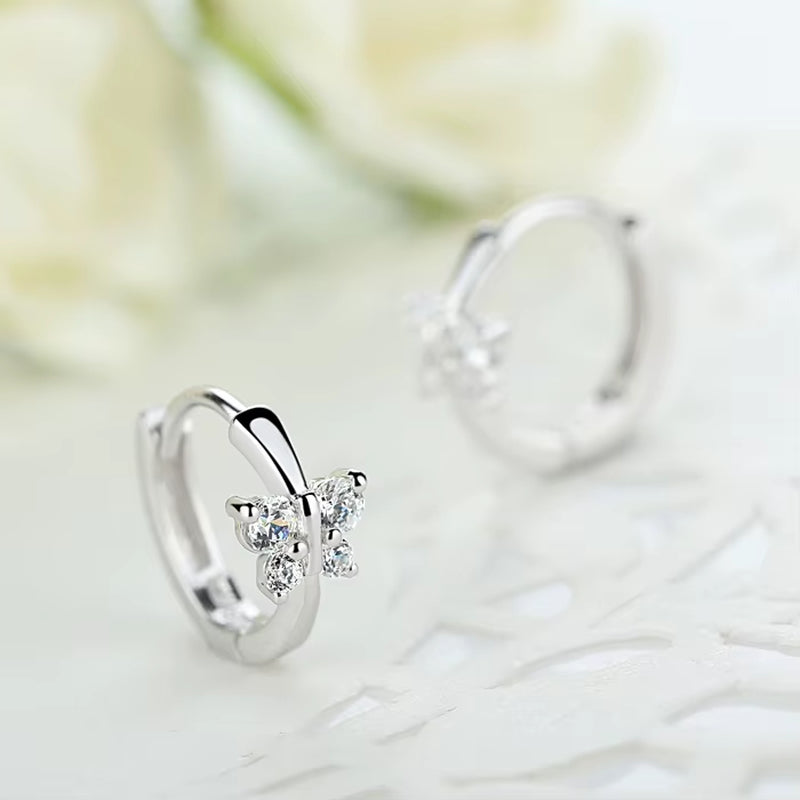 Baby Princess 925 Silver Butterfly Zirconia Small Hoop Earring for Girls Child Wome Beautiful Aros Huggies Earring Jewelry