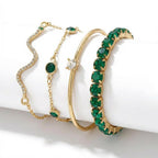 Emerald Crystal Bracelet Set – Geometric Stack (4PCS)