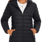 Lightweight Hooded Puffer Jacket – Warm Quilted Nylon Zip Coat