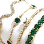 Emerald Crystal Bracelet Set – Geometric Stack (4PCS)