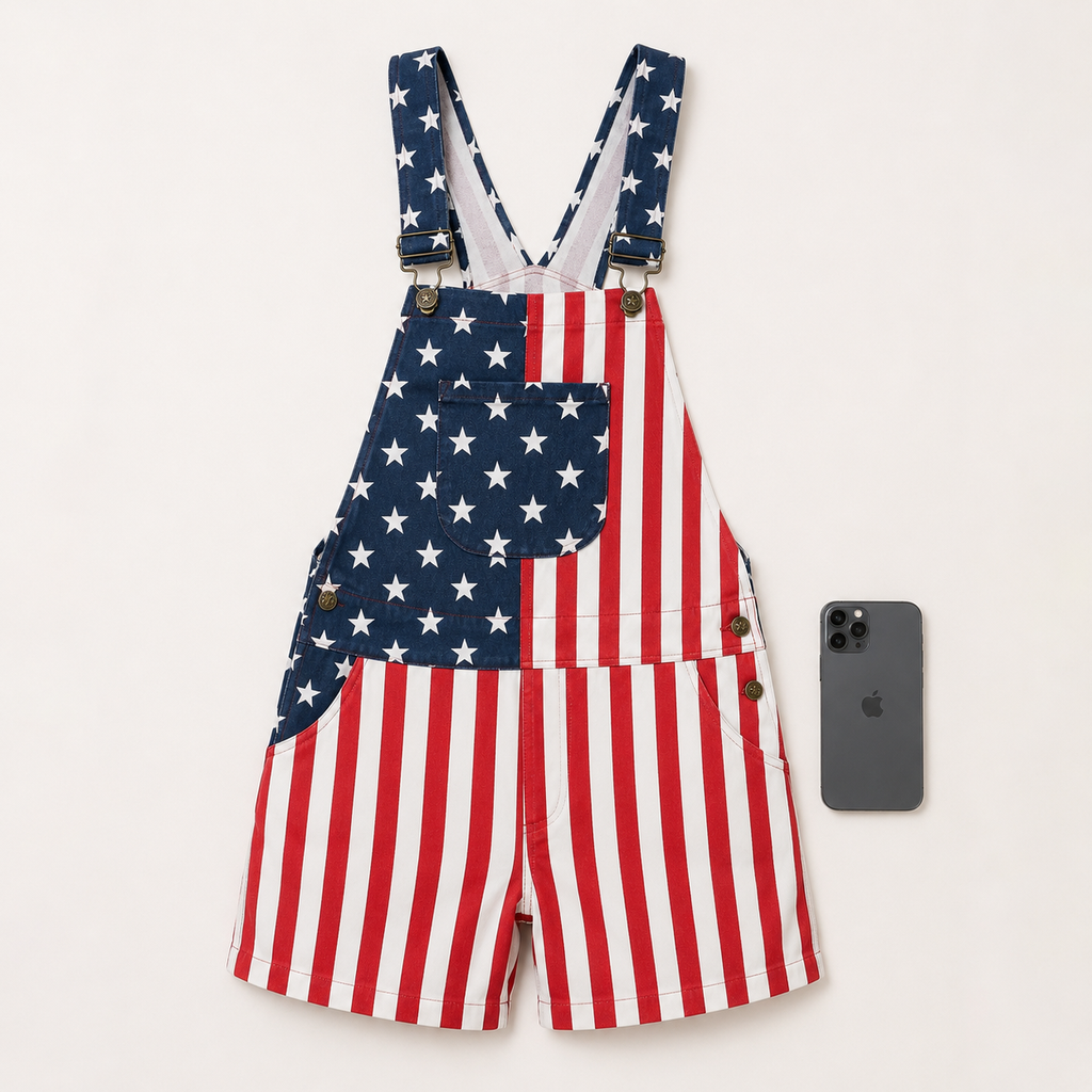 American Flag Short Overalls – Patriotic Summer Festival Romper