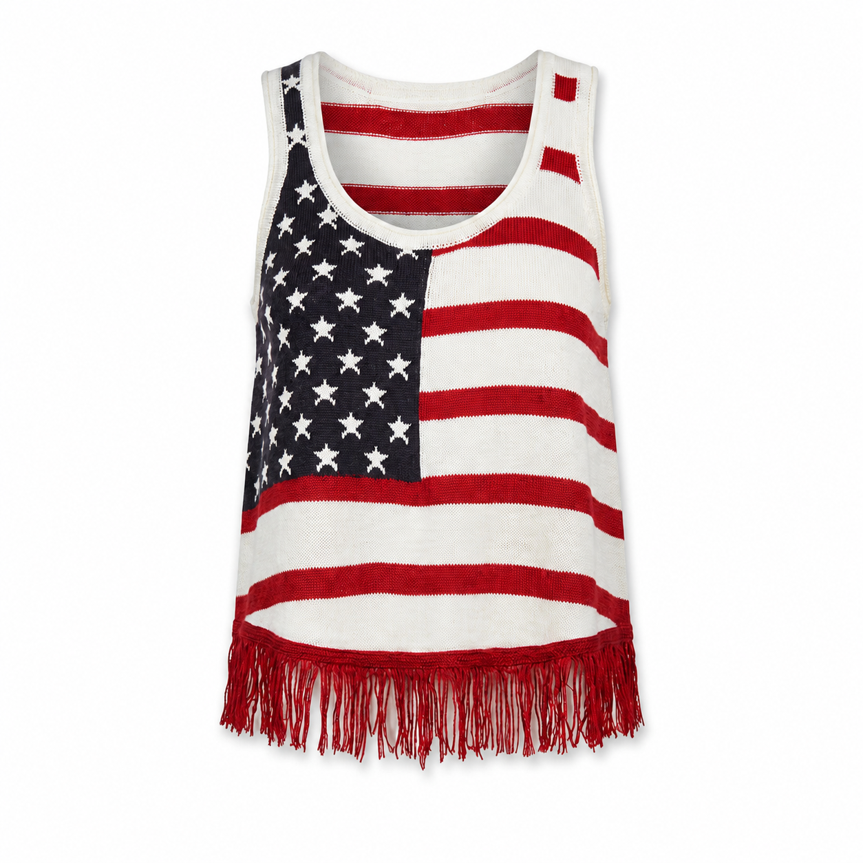 American Flag Crop Tank – Patriotic Style with Fringe Hem Knit