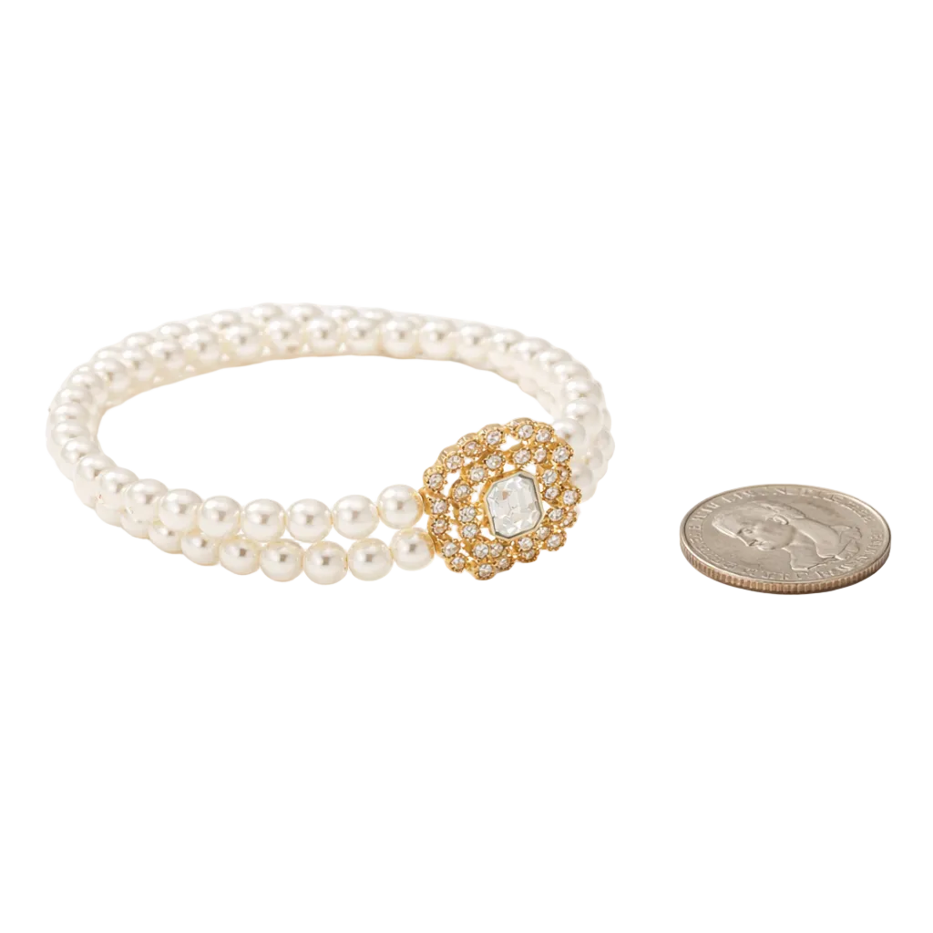 Pearl Layered Anklet – Double Chain Zircon Detail