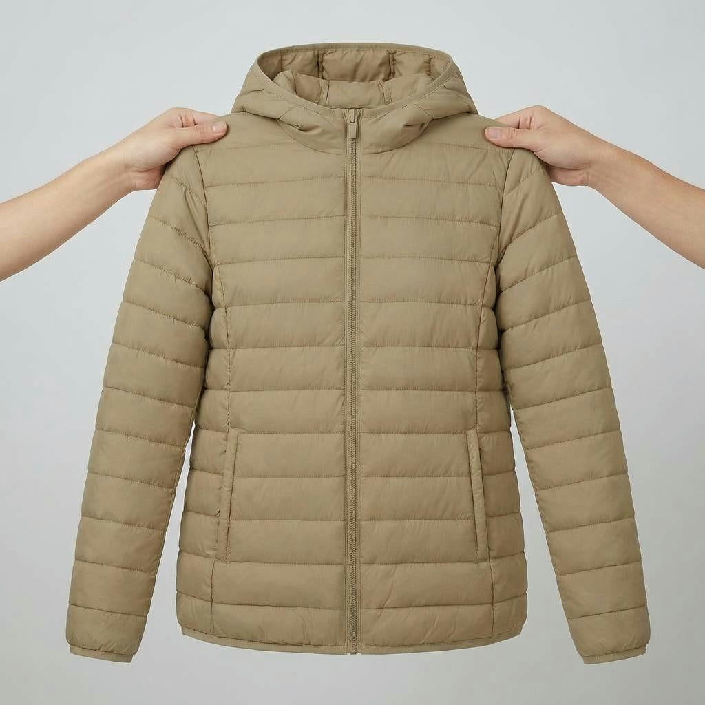 Lightweight Hooded Puffer Jacket – Warm Quilted Nylon Zip Coat
