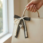 Pearl Bow Keychain – Heart Charm Lace Bag & Car Accessory