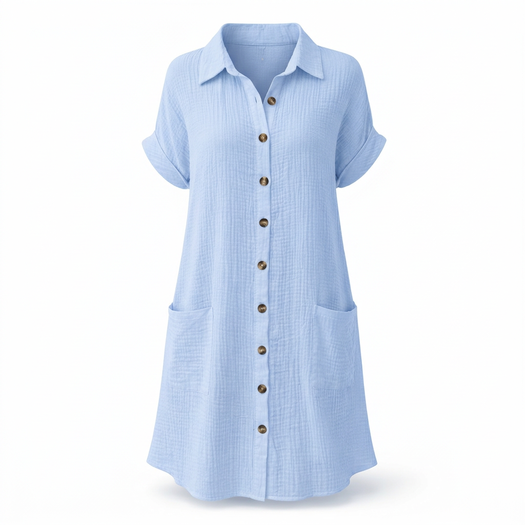 Retro V-Neck Linen Dress – Elegant High Waist Knee-Length
