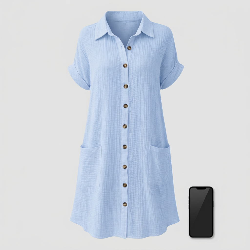 Retro V-Neck Linen Dress – Elegant High Waist Knee-Length