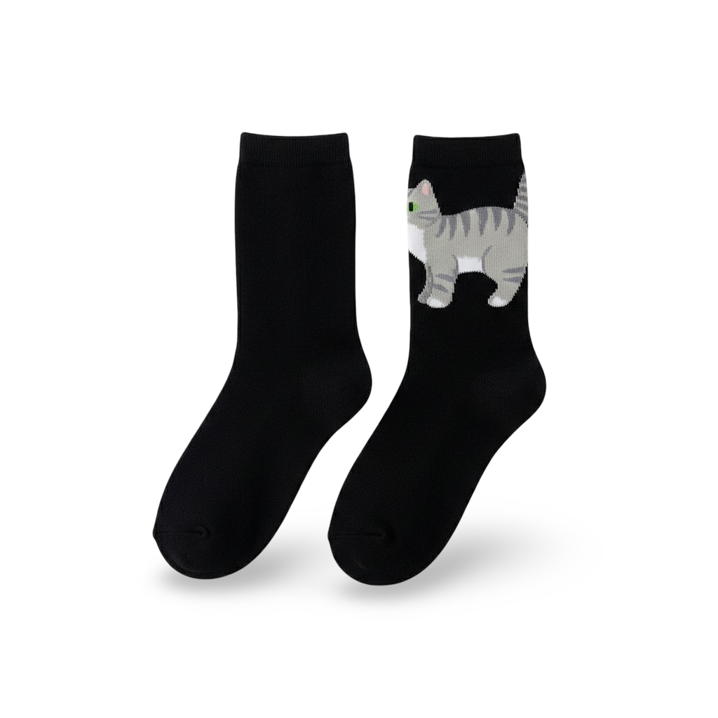 Cute Cat Socks – Soft Korean Mid-Calf Cotton Knit