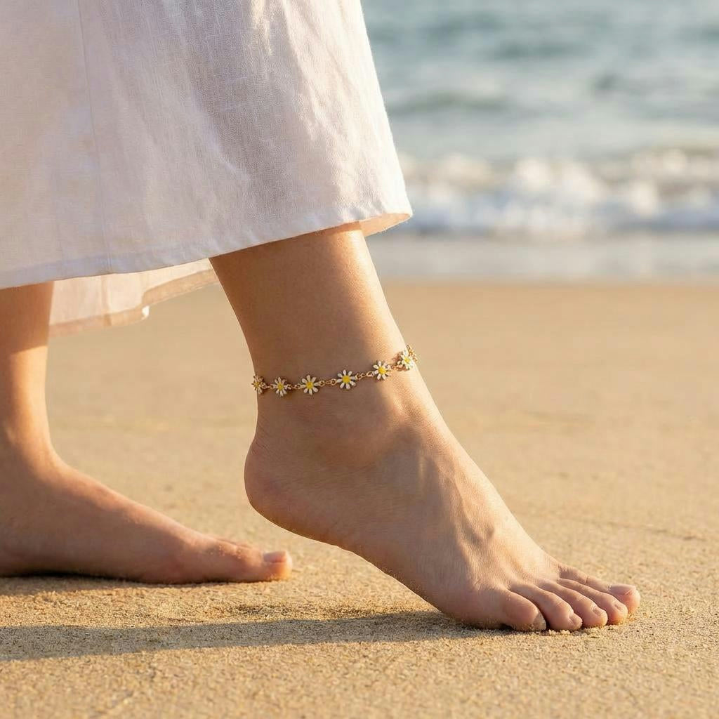 Daisy Chain Anklet – Chic Summer Glow in Enamel