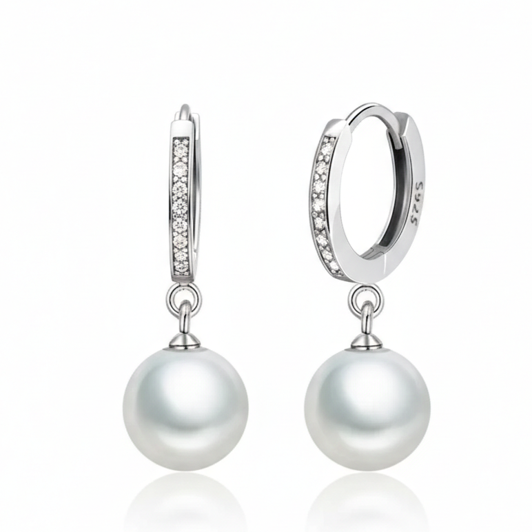 Freshwater Pearl 925 Silver Earrings Crystal