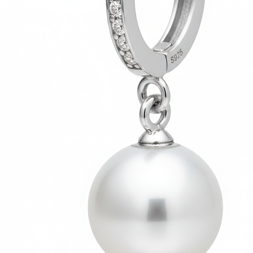 Freshwater Pearl 925 Silver Earrings Crystal