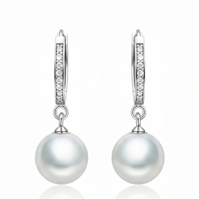Freshwater Pearl 925 Silver Earrings Crystal