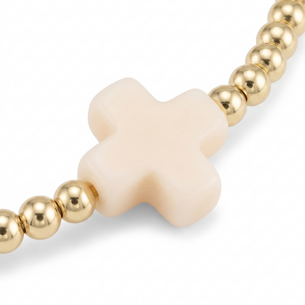 Patriotic Cross Bracelet – Independence Day Style with Gold Beads