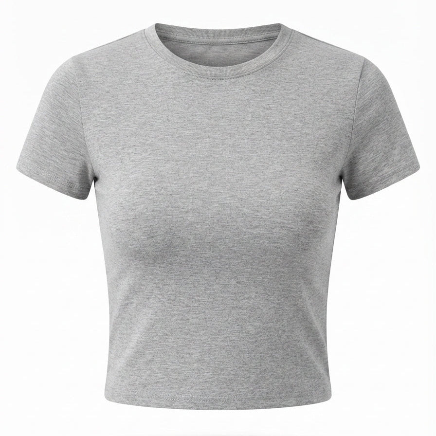 Basic Crop Top – Flattering Slim Fit Crewneck Tee