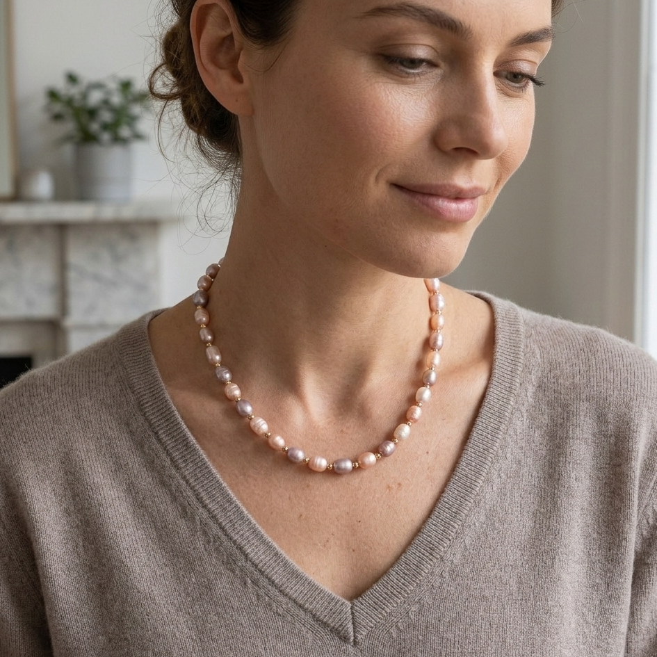 Rice Pearl Choker – 925 Silver Freshwater Elegance