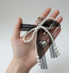 Pearl Bow Keychain – Heart Charm Lace Bag & Car Accessory
