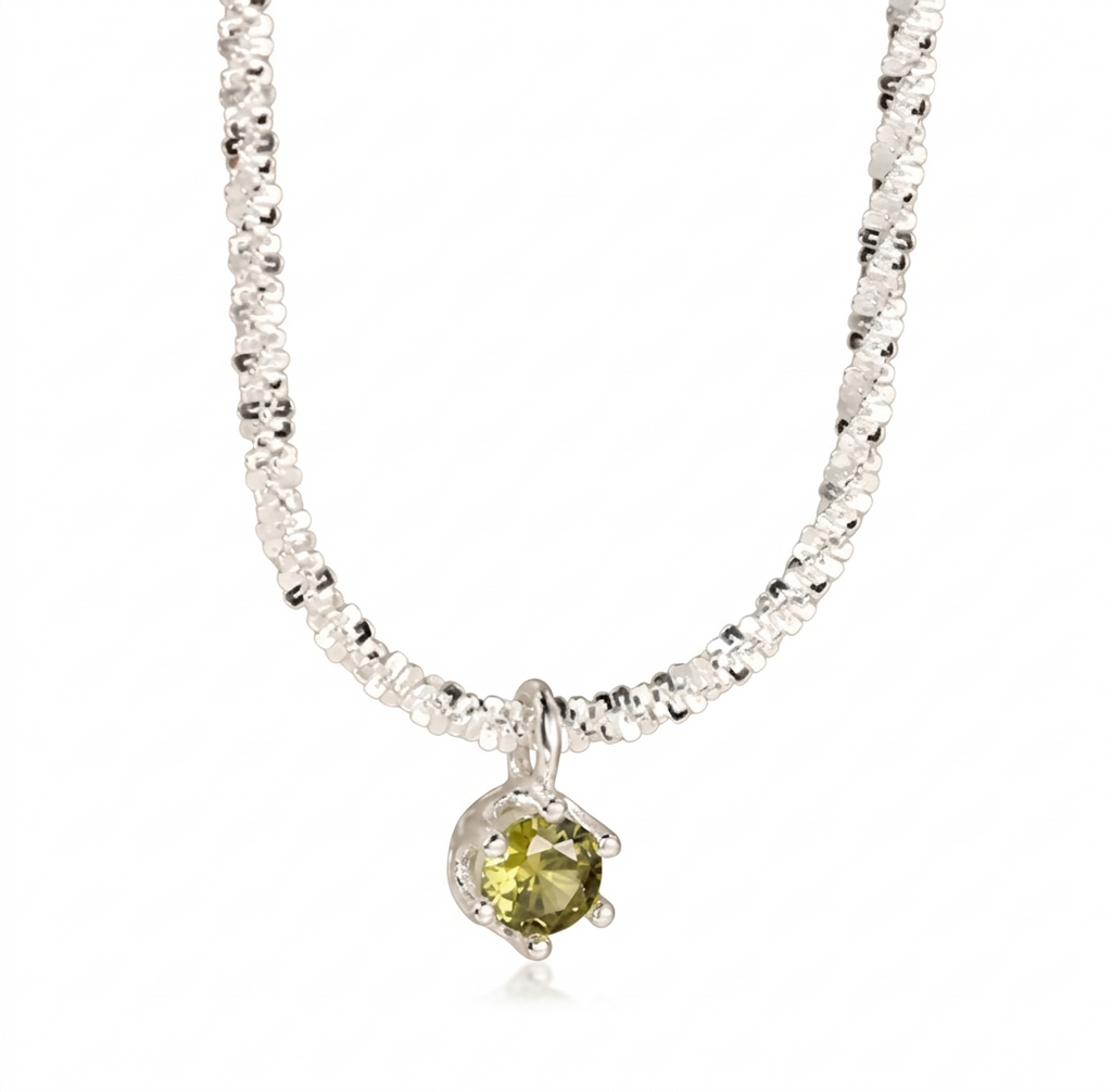 Olive Bead Snake Chain Necklace – 925 Sterling Silver Elegance