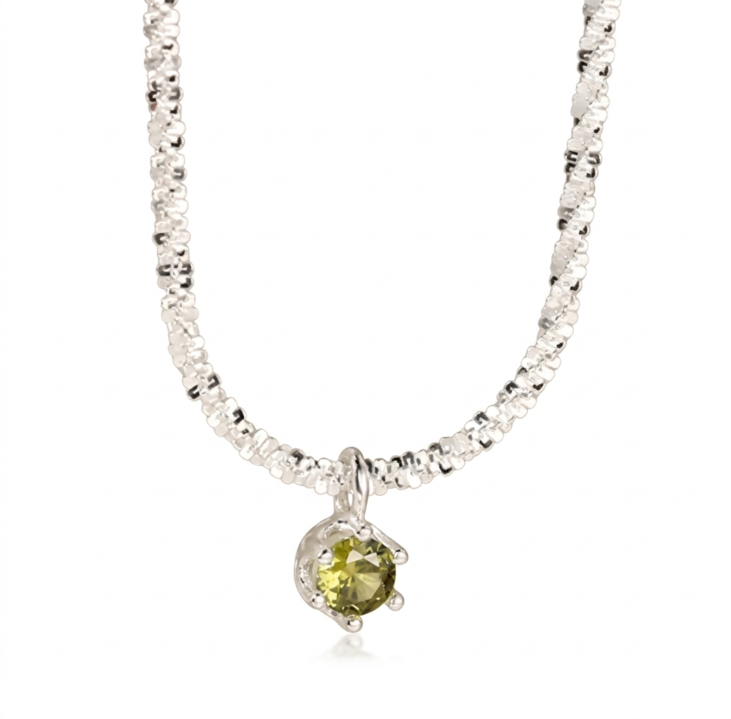 Olive Bead Snake Chain Necklace – 925 Sterling Silver Elegance