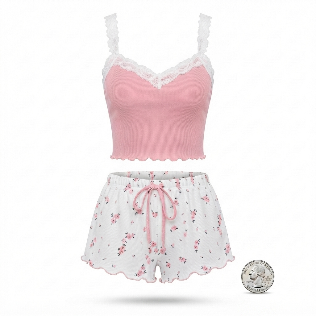 Lace Trim Pajama Set – Cozy Comfort with Soft Two-Piece Loungewear
