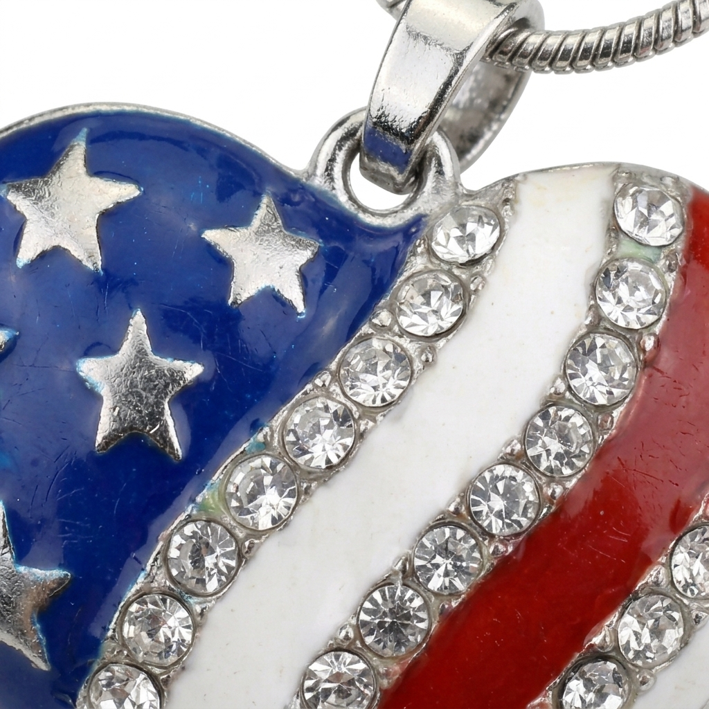 Patriotic Heart Pendant Necklace – Sparkling Style with Rhinestone Accents