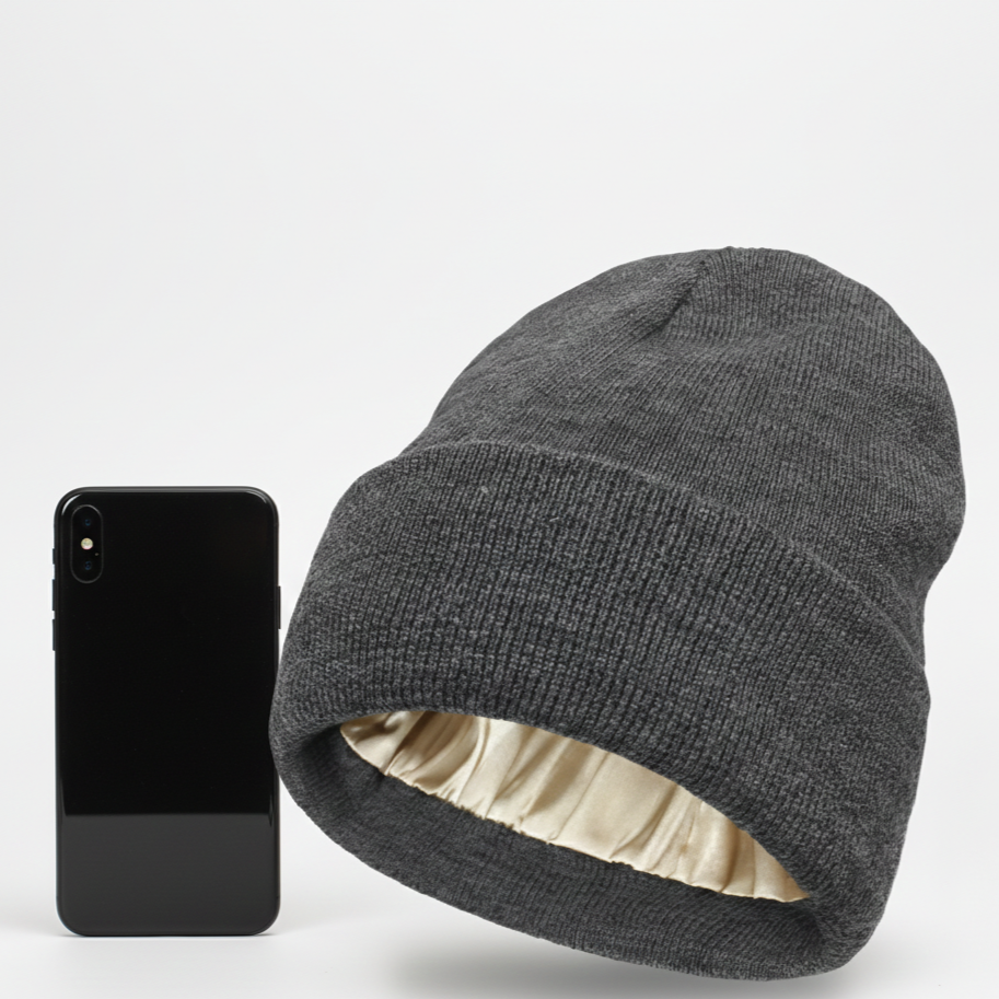 Silk Satin-Lined Winter Beanie - Warm Chunky Satin Head Cap for Men & Women