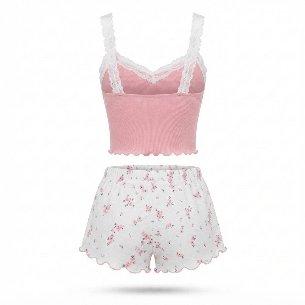 Lace Trim Pajama Set – Cozy Comfort with Soft Two-Piece Loungewear