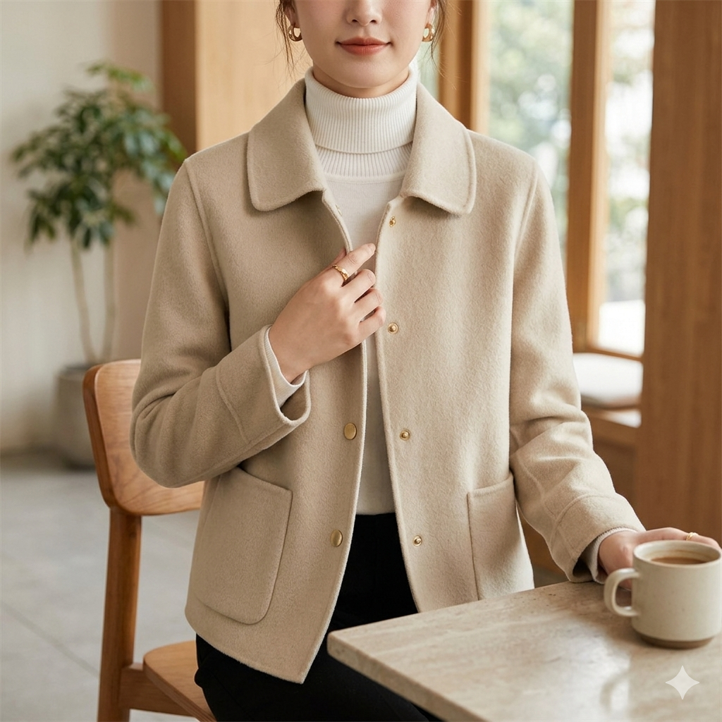 Chic Winter Coat – Cozy Warmth & Double-Sided Lapel Polyester
