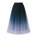 High-Waist Pleated Tulle Midi Skirt – A-Line Mesh Elegance