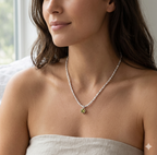 Olive Bead Snake Chain Necklace – 925 Sterling Silver Elegance
