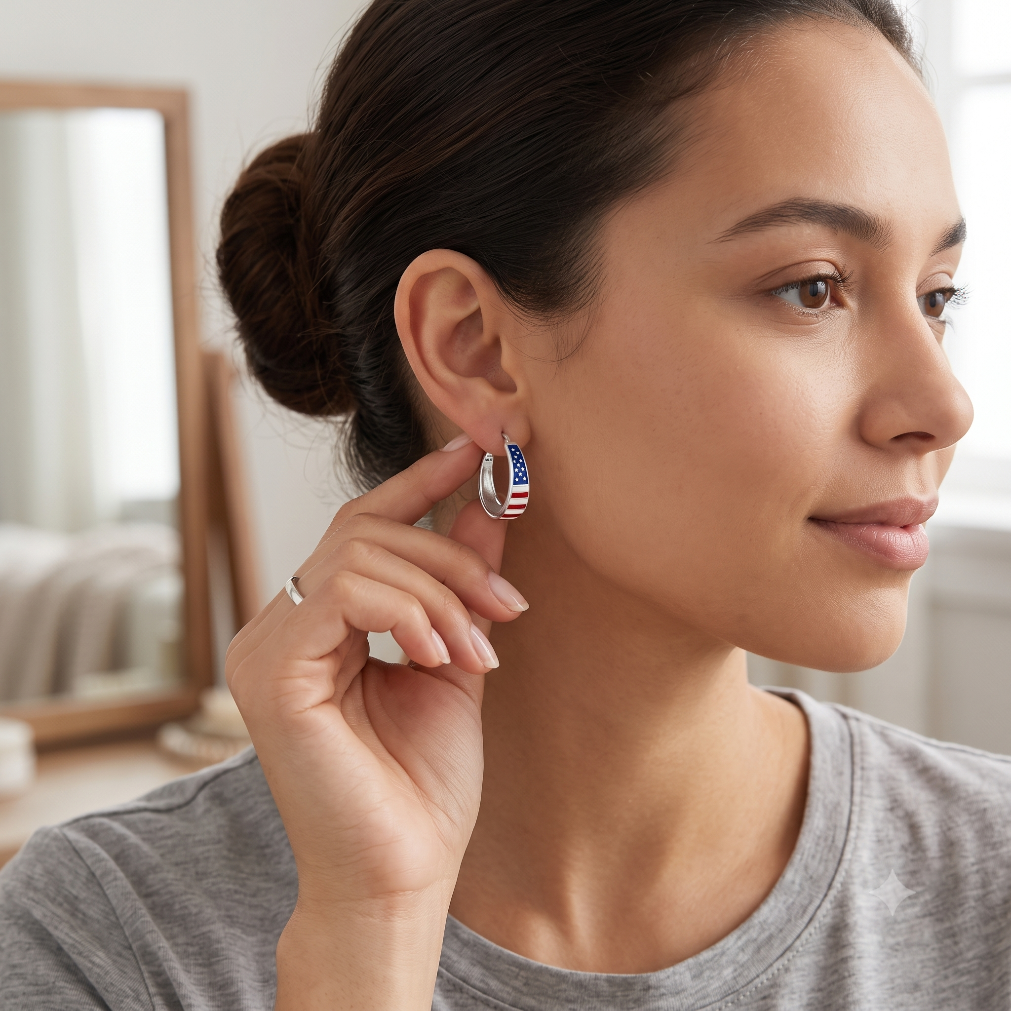American Flag Hoop Earrings – Patriotic Style Enamel Huggies