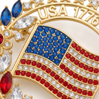 American Flag Brooch – Rhinestone Floral Patriotic Lapel Pin 1776-2026