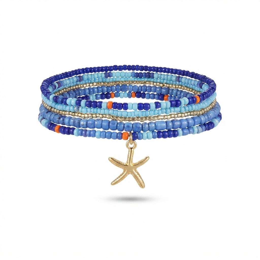 Boho Anklet Set – Beachy Charm & Multilayer Rice Bead Design