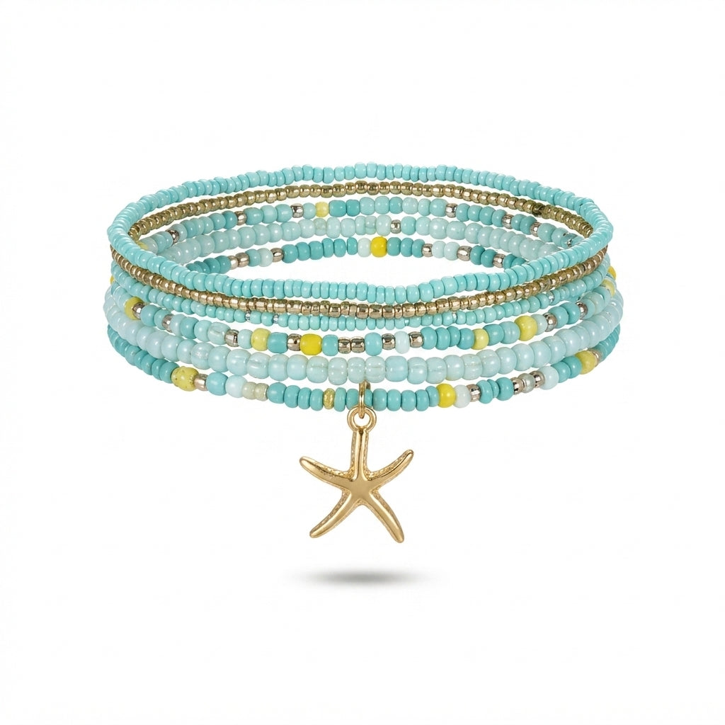 Boho Anklet Set – Beachy Charm & Multilayer Rice Bead Design