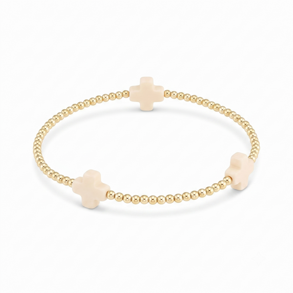 Patriotic Cross Bracelet – Independence Day Style with Gold Beads