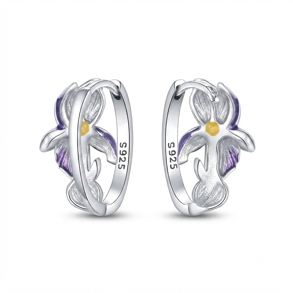 925 Sterling Silver Iris Earrings – Elegant Floral Design with Enamel