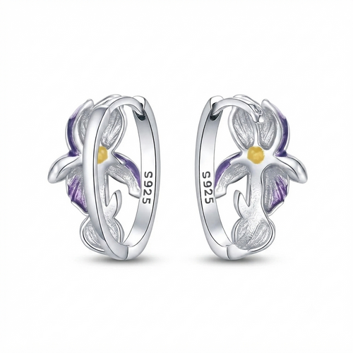 925 Sterling Silver Iris Earrings – Elegant Floral Design with Enamel