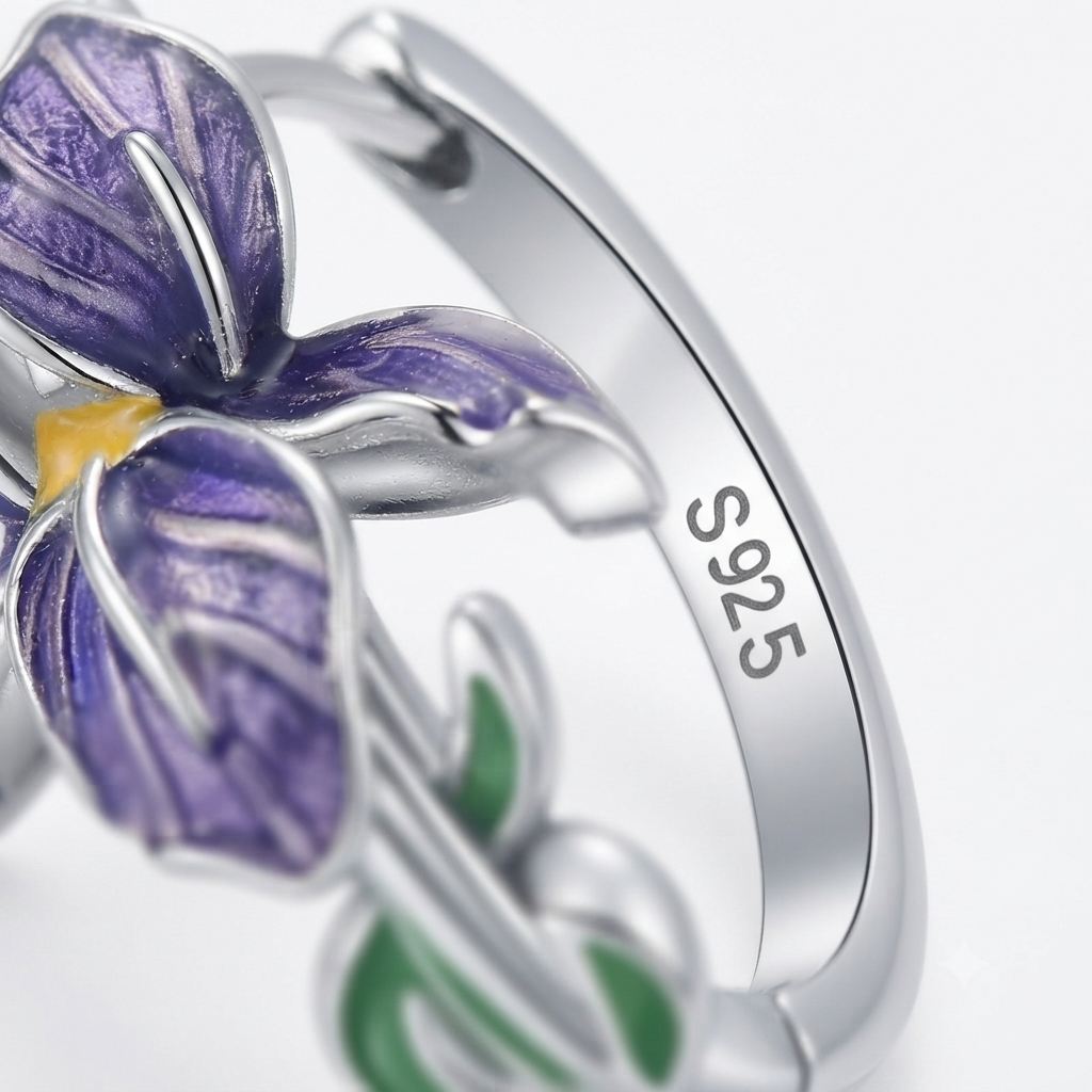 925 Sterling Silver Iris Earrings – Elegant Floral Design with Enamel