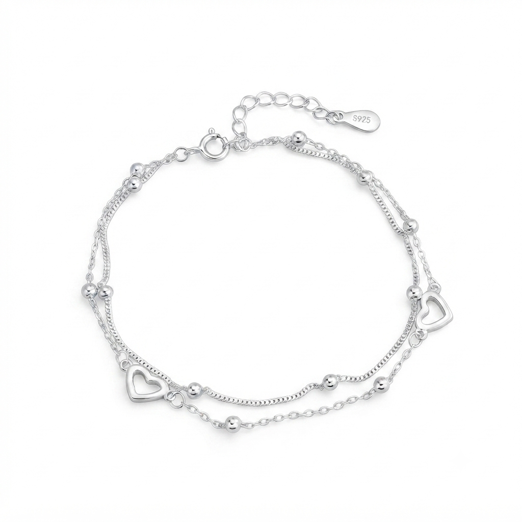 Heart Bracelet – Timeless Elegance in 925 Sterling Silver Layers
