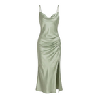 Satin Cowl-Neck Slip Dress – High-Slit Midi for Women