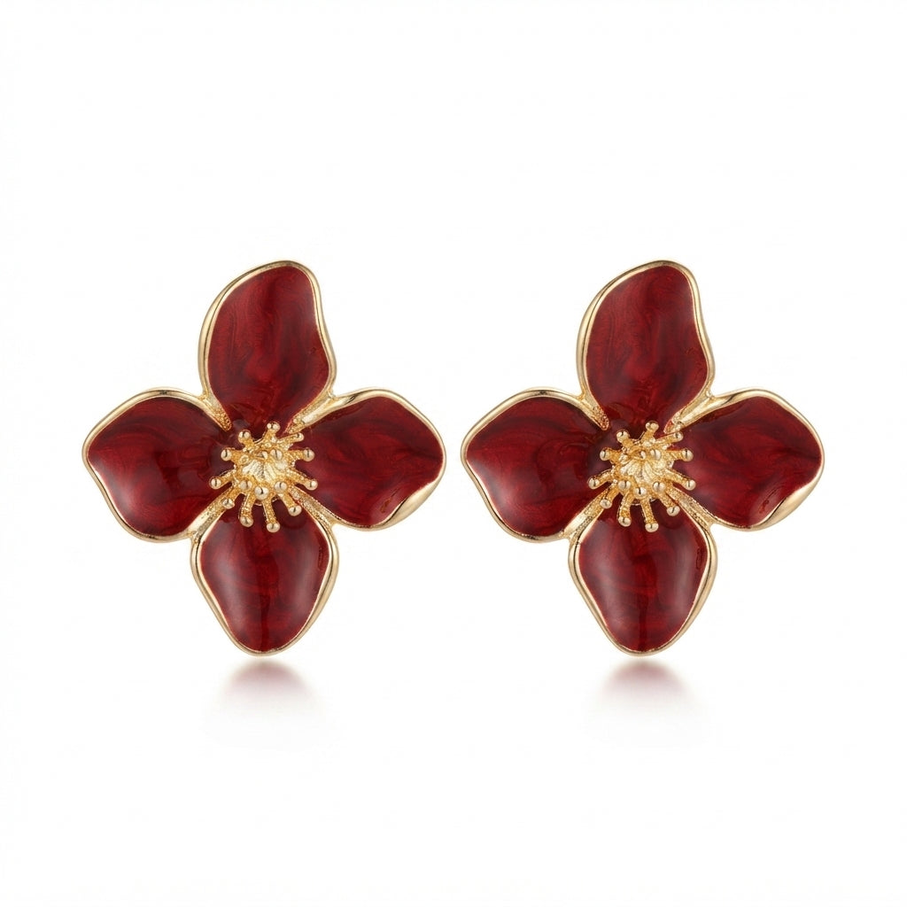 Green Flower Earrings – Vintage Charm & Drip Glaze Finish