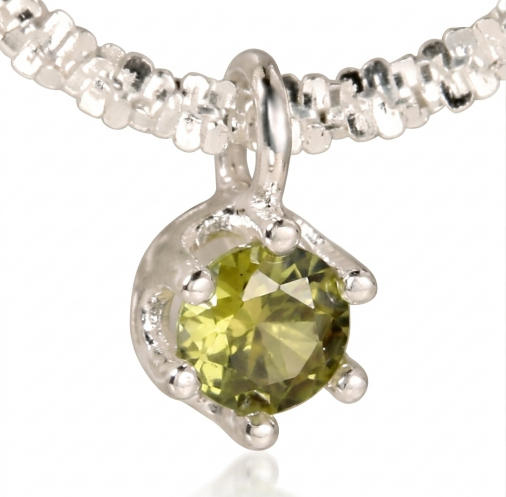 Olive Bead Snake Chain Necklace – 925 Sterling Silver Elegance