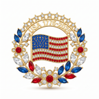 American Flag Brooch – Rhinestone Floral Patriotic Lapel Pin 1776-2026
