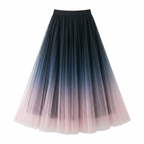 High-Waist Pleated Tulle Midi Skirt – A-Line Mesh Elegance
