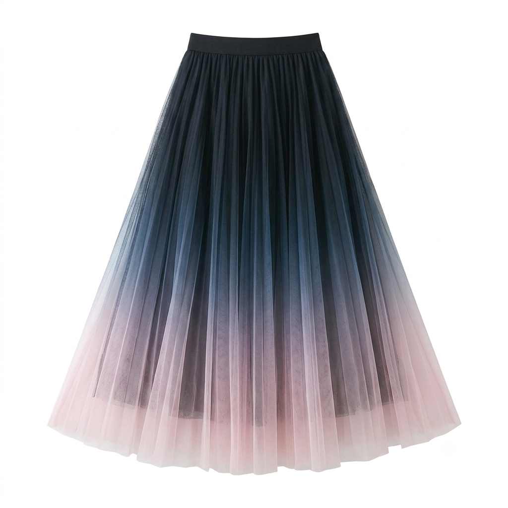 High-Waist Pleated Tulle Midi Skirt – A-Line Mesh Elegance